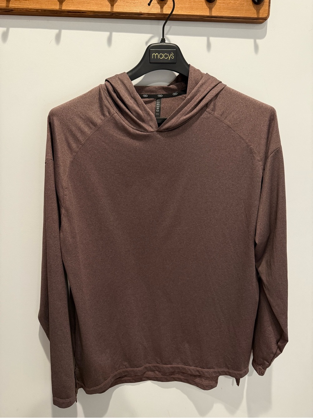 LEG3ND Men's Crewneck Hooded Long Sleeve in Brown: Rashguard Fishing Gym Shirt